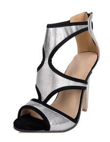 Bottes à talons hauts sandales argent coupé Peep Toe chaussures pour femmes