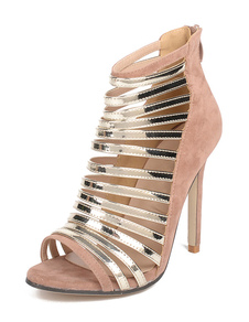 Sandales en daim à talons hauts Gladiator Open Toe découpe abricots sandales bottes avec fermeture à