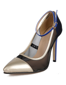 Or High Heels a souligné Toe deux ton cheville sangle maille pompes chaussures pour femmes