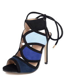 Sandale noir bottes de haut talon Peep Toe découpe lacent chaussons sandale talon aiguille