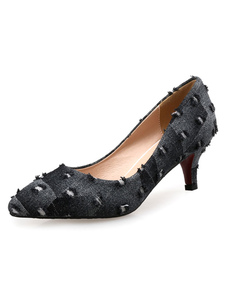 Noires pompes des femmes a souligné Toe chaton talon glisser sur les chaussures