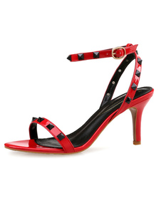 Robe rouge sandales Open Toe cheville Strap Sexy Summer chaussures à talons hauts avec Rivet