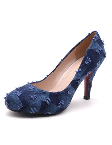 Pompes plate-forme Denim Blue Slip sur des talons hauts pour femmes
