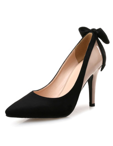 Slip bout pointu talons hauts noir sur pompes talon Goblet avec Bow