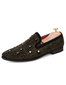 Robe noire chaussures Rivet strass plat feuillet sur les chaussures formelles pour les hommes