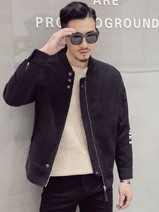 Veste de coton imprimé hommes veste noire Stand col manches longues lettres