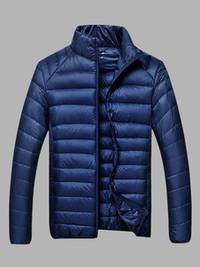 Manteau matelassé marine foncé hommes Stand col manches longues Slim Fit Winter Coat