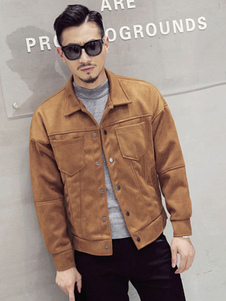 Veste courte légère Tan Turndown Collar manches longues bouton avant coton veste