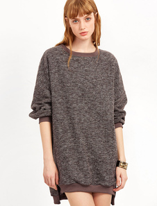 Pull kaki robe tour de cou à manches longues fente tricot habit d’hiver