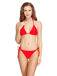 Halter Bikini Set maillot de bain rouge Sexy femmes côté boucles Triangle