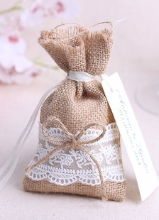 Organza sac dentelle Bow dentelle de lin brun foncé sac de petit cadeau avec la balise