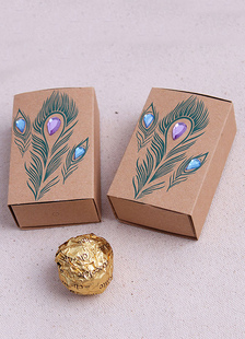 Mariage faveur boîte couleur chocolat strass perles Peacock imprimé petit cadeau Box