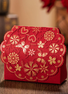 Boîte de cadeau de mariage faveur boîtes papier fleurs rouges coupé petit (12pcs un ensemble)