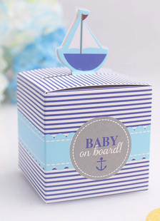 Mariage faveur boîte marine rayé imprimé bateau détail petit coffret