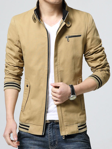 Veste kaki Stand col manches longues Zip hommes Up coton Jacket