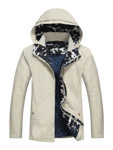 Blanc veste à capuchon Long Sleeve Zip Up coton Jacket