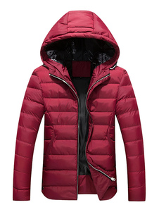 Manteau matelassé rouge capuchon Long Sleeve Zip Up manteau d’hiver pour les hommes