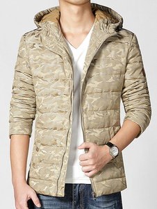 Kaki veste matelassée à capuchon Long Sleeve Zip Up coton veste pour hommes