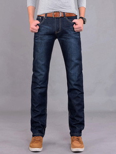 Bleu Straight Leg surdimensionnés pantalons longs Denim Jeans homme