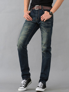 Bleu Straight Leg pantalon Long Denim Jeans homme