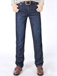 Jambe droite surdimensionnés Long Pantalon denim bleu Jeans hommes