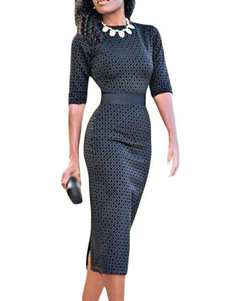 Robe Bodycon ronde cou Half Sleeve Polka Dot Slim Fit gaine robe noire