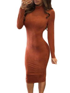 Lacets Club sexy robe col montant manches longues femmes robe fourreau