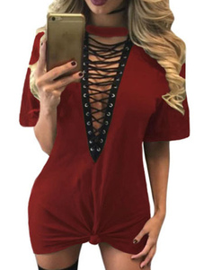 Club Bourgogne robe plongeant décolleté manches courtes dentelle Slim Fit robe courte