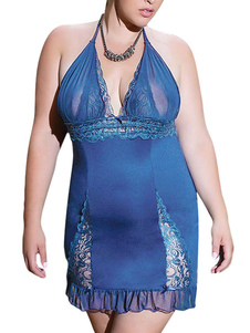 Taille Plus sexy nuisettes bleus licol sans manches dos nu Lingerie dans 2 pces