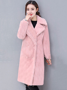 Fausse fourrure Manteau col Turndown rose manches longues Slim Fit manteau d’hiver pour femmes