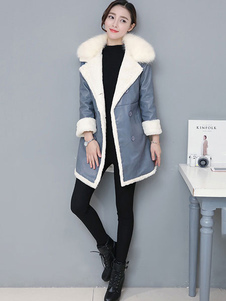 Manteau d’hiver Turndown Collar manches longues Double Breasted Outerwear des femmes