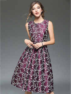 Skater Vintage robe imprimée sans manche plissé Flare robe d’été