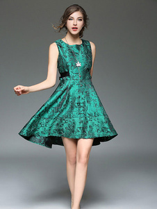 Skater vert robe de Flare Crewneck sans manches imprimé Floral