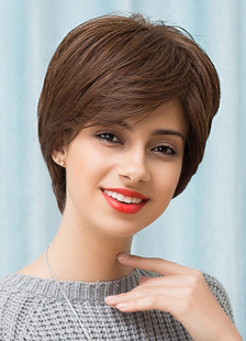 Cheveu court perruques droite côté balayé cheveux perruques Bangs féminine du bronzage