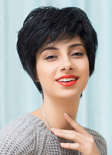 Perruques de cheveux humains noire perruque court tout droit des femmes en couches