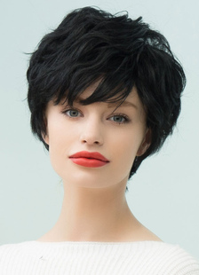 Perruques de cheveux humains perruques courts bouclés ébouriffés Capless féminines de noir