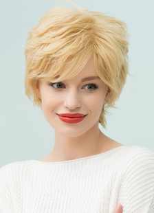 Cheveux humains or clair perruques naturelles ondes Capless perruques de cheveux humains pour les fe