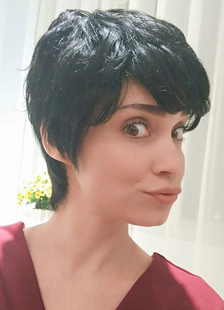 Perruques de cheveux noir courte côté ébouriffée balayé Bangs perruques de cheveux humains pour les 