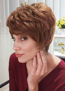 Brune cheveux perruques perruques cheveux courts ébouriffés Capless féminin