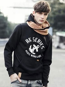 Noirs Pullover Hoodie manches longues Logo hommes lettres occasionnels Funnel Neck Hoodie