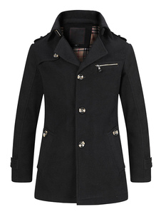 Trench-Coat noir hommes sangle arrière à manches longues occasionnels manteau et veste