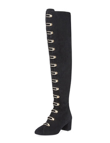 Bottes en daim élevés au-dessus du genou ronde Toe moine bracelet Chunky talon bottes d’hiver