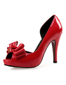 Peep Toe pompes rouge Slip frottées féminines à talons hauts sur les chaussures