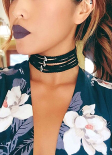 Collier Tour de cou en couches marron simili cuir tressé