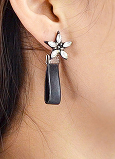 Strass fleur forme boucle d’oreille de la femme Black Stud boucles d’oreilles