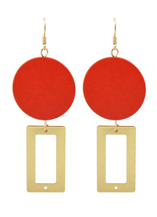 Carré or Dangle Earrings Red Circle boucles crochet d’oreilles