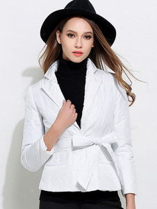 Blanc avec ceinture manteau court col Turndown agrafe manteau d’hiver pour femmes