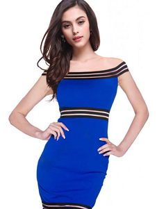 Robe bleu Club hors de l’épaule robe sans manches Slim Fit Bodycon