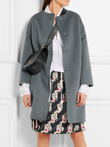 Gris col rond Cocoon Oversize Coat de laine manteau manches longues femme