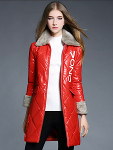 Fausse fourrure lettres Deco manteau matelassé rouge hiver féminine bordée à la palangre Coat